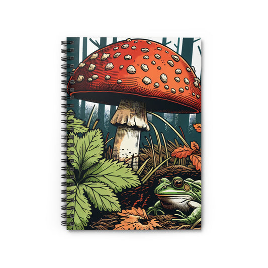 Amanita Mushroom and Cute Frog Spiral Notebook - Ruled Line