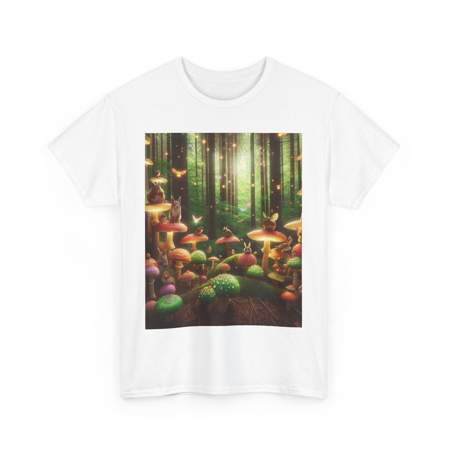 Unisex Heavy Cotton Mystical Forest Mushroom Print Tee