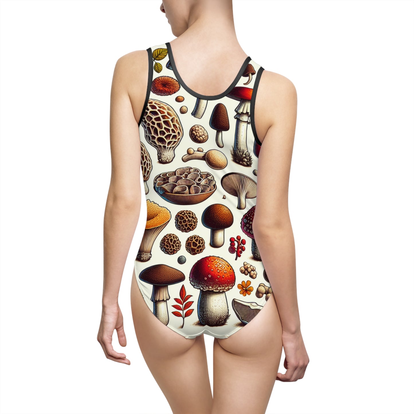 Many Mushrooms Pattern Women's One-Piece Swimsuit - Retro Botanical Swimwear