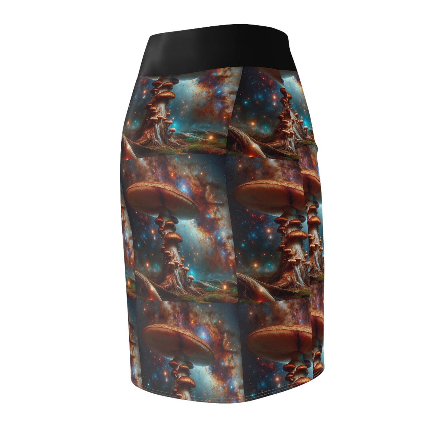 Cosmic Mushroom Women's Pencil Skirt - Unique Galaxy Design for Casual or Party Wear