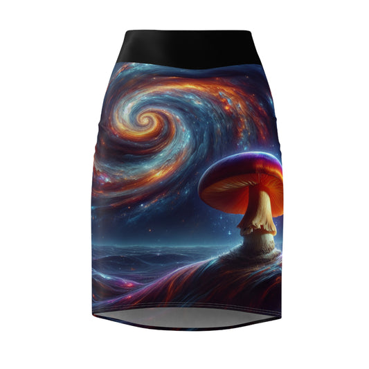 Galactic Fantasy Women's Pencil Skirt - Cosmic Mushroom Design