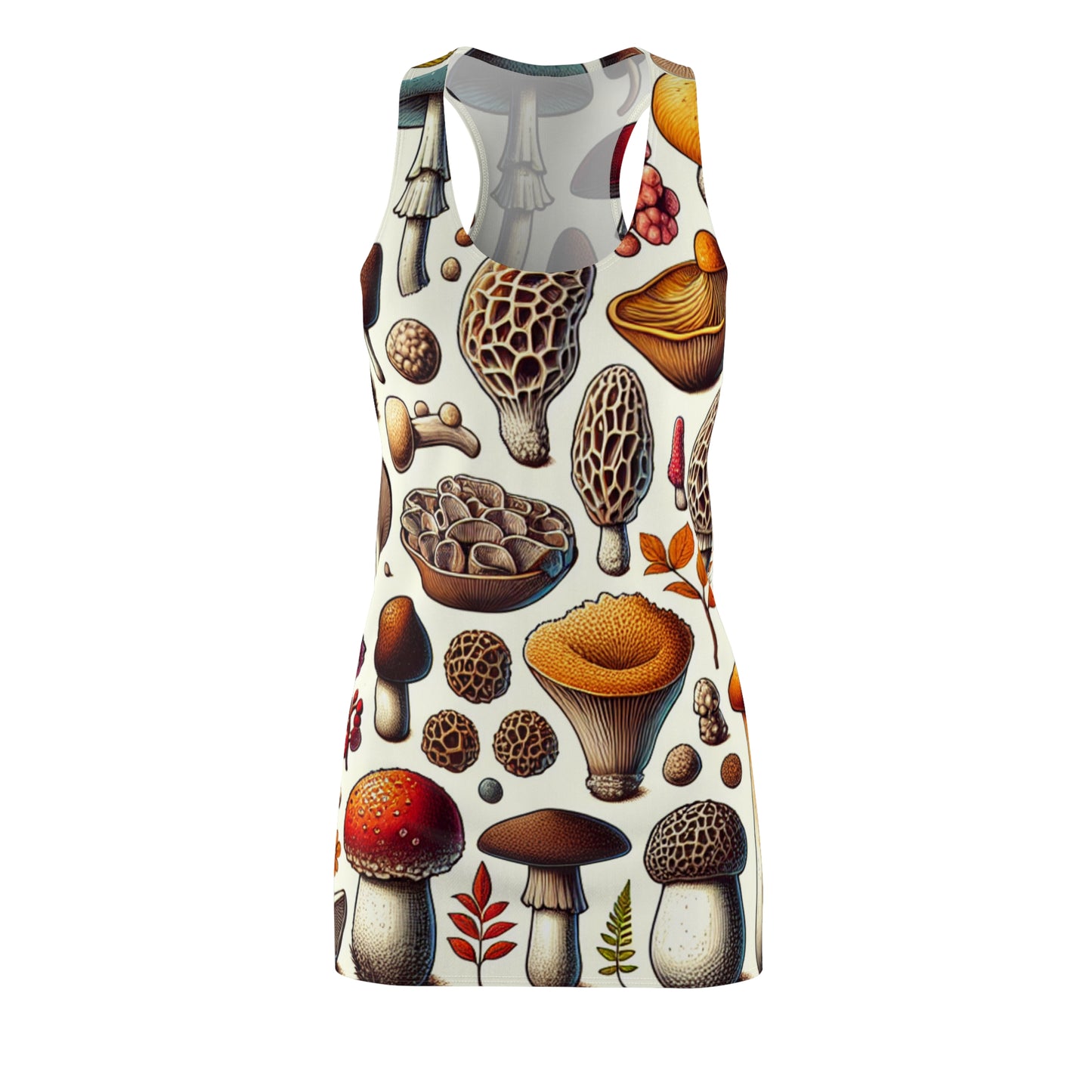 Botanical Mushroom Print Racerback Dress for Nature Lovers