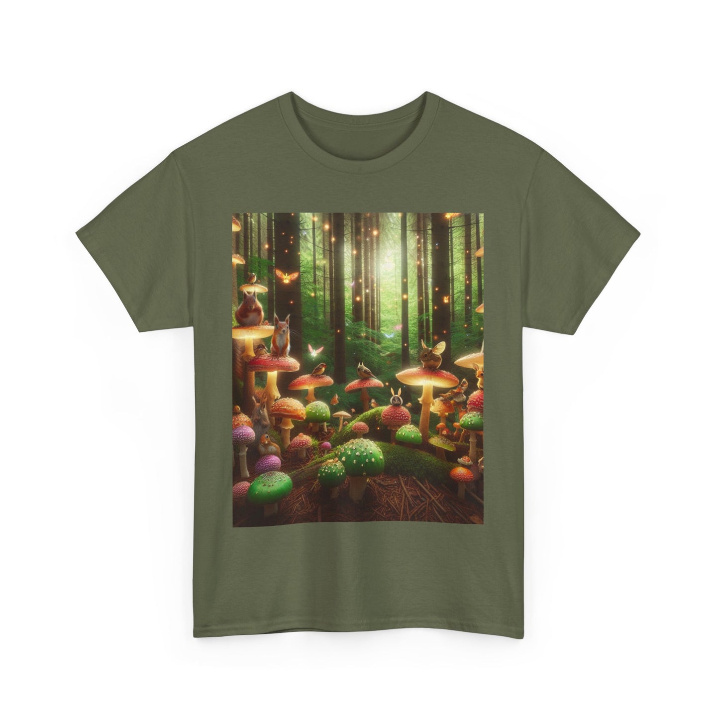 Unisex Heavy Cotton Mystical Forest Mushroom Print Tee