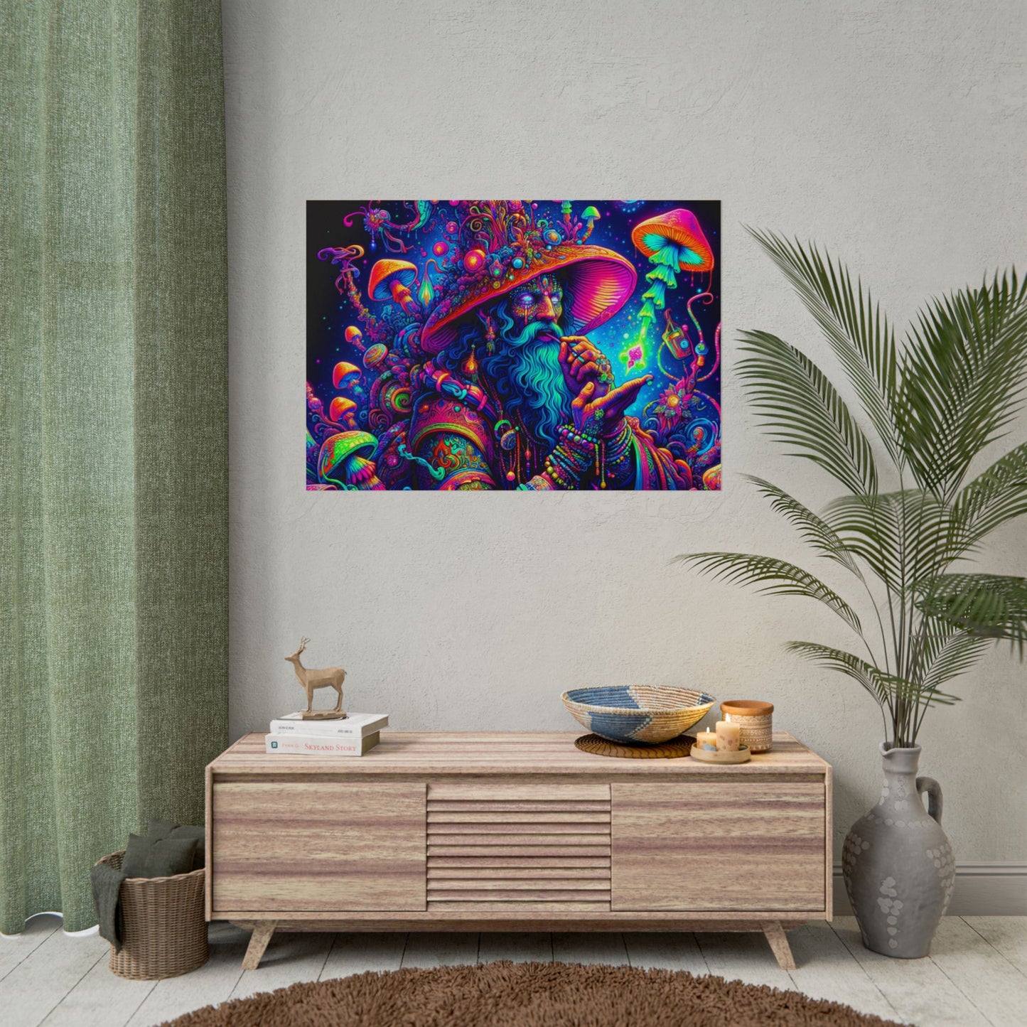 Psychedelic Wizard Rolled Poster - Vibrant Wall Art for Bohemian Decor