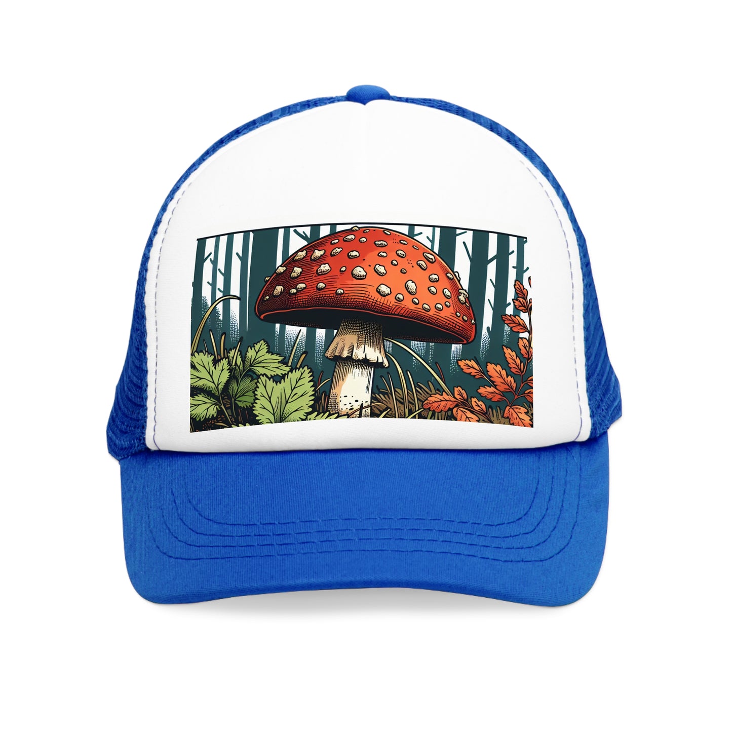 Forest Mushroom Mesh Cap - Nature-Inspired Trucker Hat for Outdoors Enthusiasts