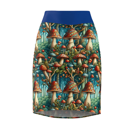 Whimsical Forest Mushroom Women's Pencil Skirt - Vibrant, Nature-Inspired Fashion