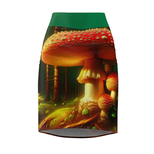 Whimsical Mushroom Women's Pencil Skirt – Enchanting Fungi Design