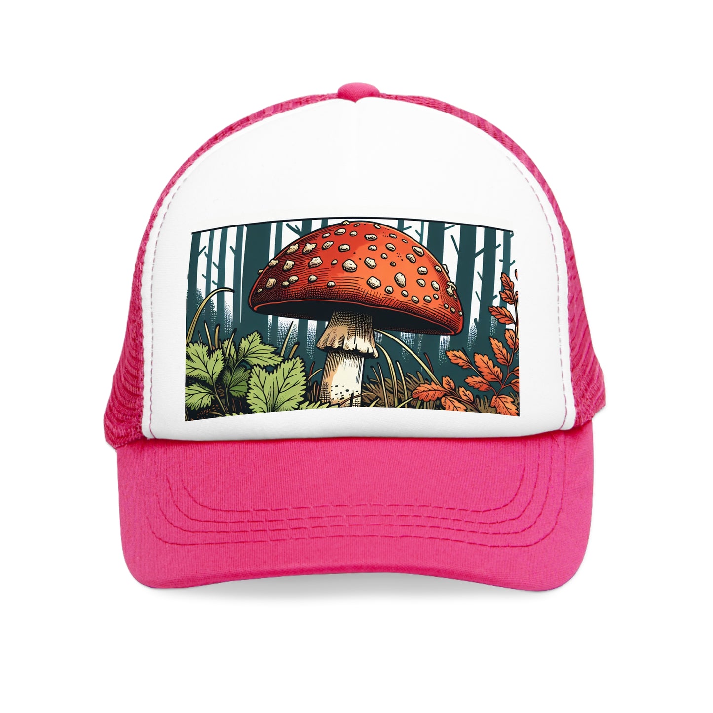 Forest Mushroom Mesh Cap - Nature-Inspired Trucker Hat for Outdoors Enthusiasts