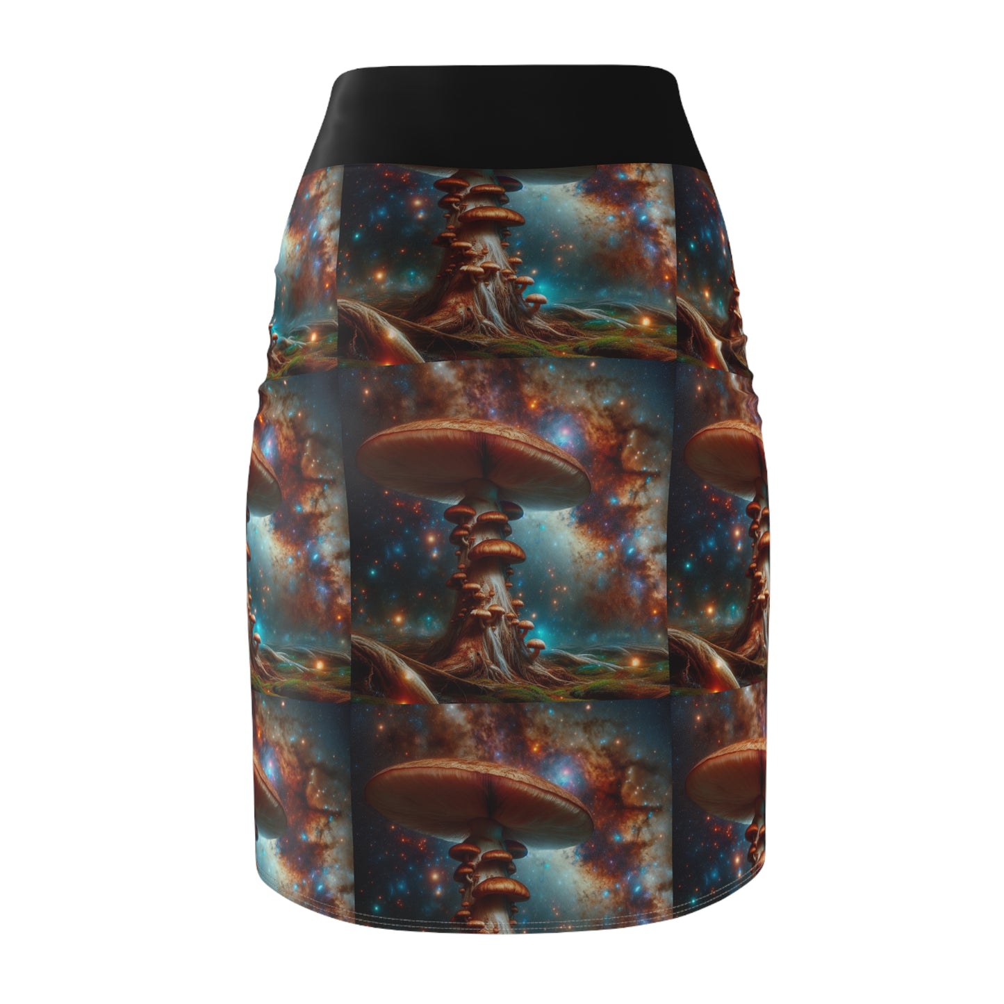 Cosmic Mushroom Women's Pencil Skirt - Unique Galaxy Design for Casual or Party Wear