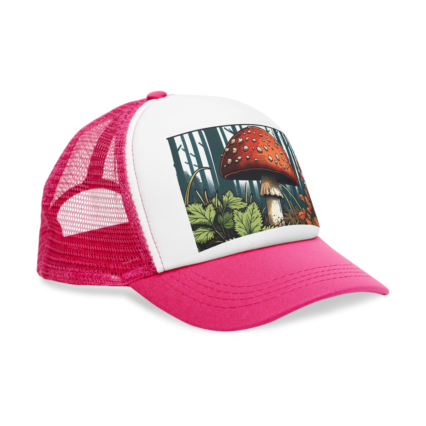 Forest Mushroom Mesh Cap - Nature-Inspired Trucker Hat for Outdoors Enthusiasts