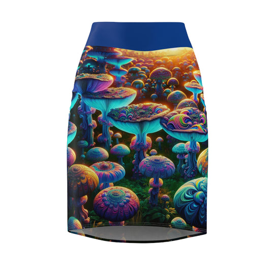 Vibrant Mushroom Print Pencil Skirt for Women – Unique Urban Style