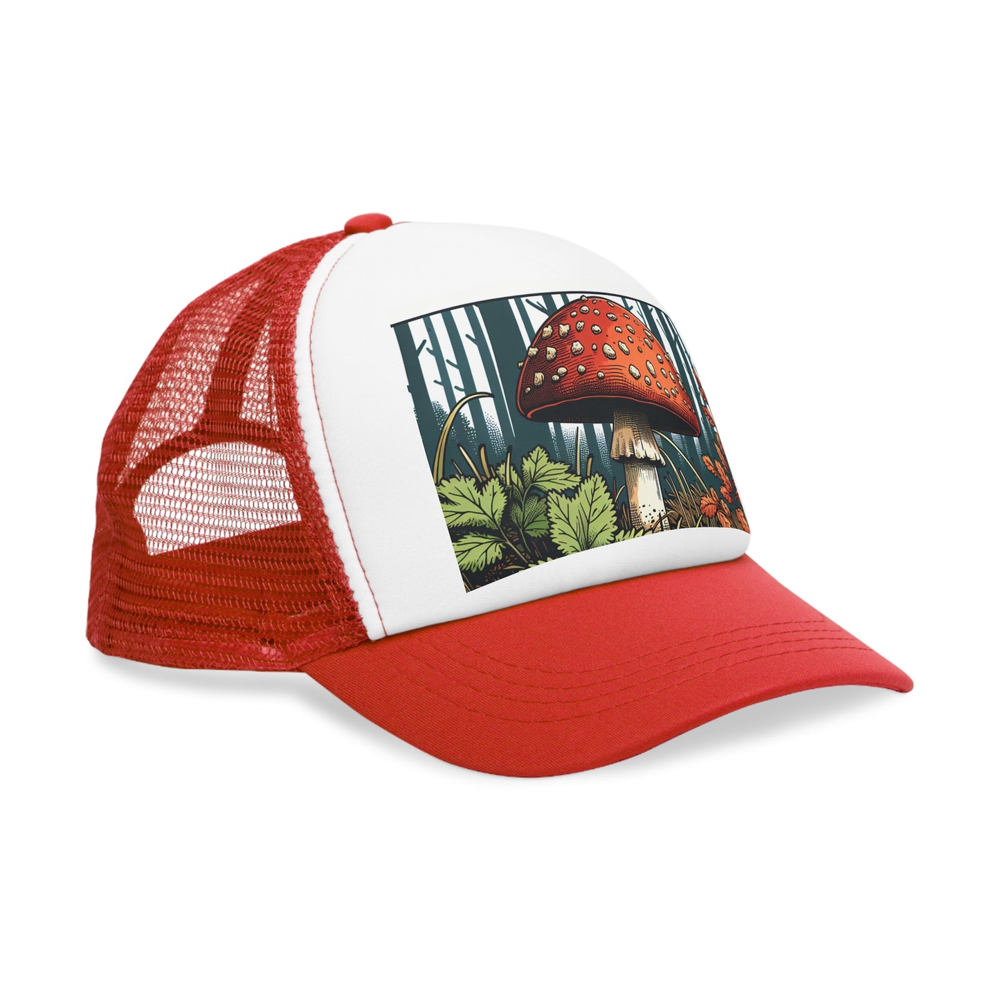 Forest Mushroom Mesh Cap - Nature-Inspired Trucker Hat for Outdoors Enthusiasts