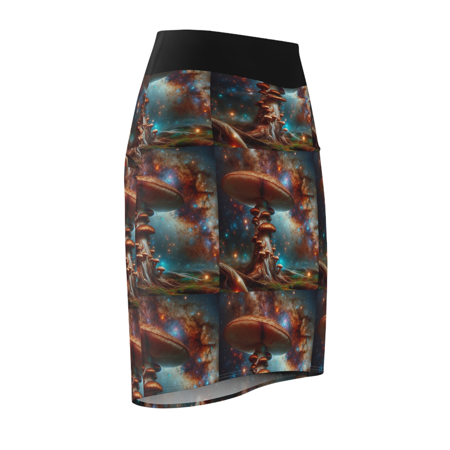 Cosmic Mushroom Women's Pencil Skirt - Unique Galaxy Design for Casual or Party Wear