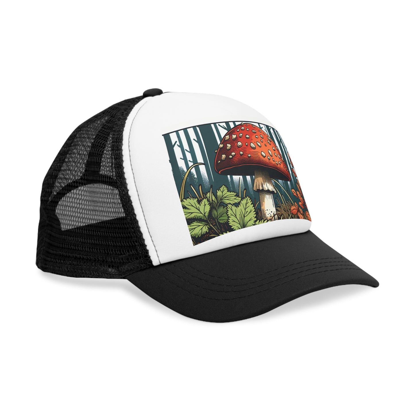 Forest Mushroom Mesh Cap - Nature-Inspired Trucker Hat for Outdoors Enthusiasts